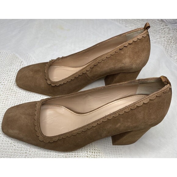 BODEN Pumps Suede Square Toe Block Heel Chunky Heels Womens 5.5 36 Tan Brown - Picture 4 of 8